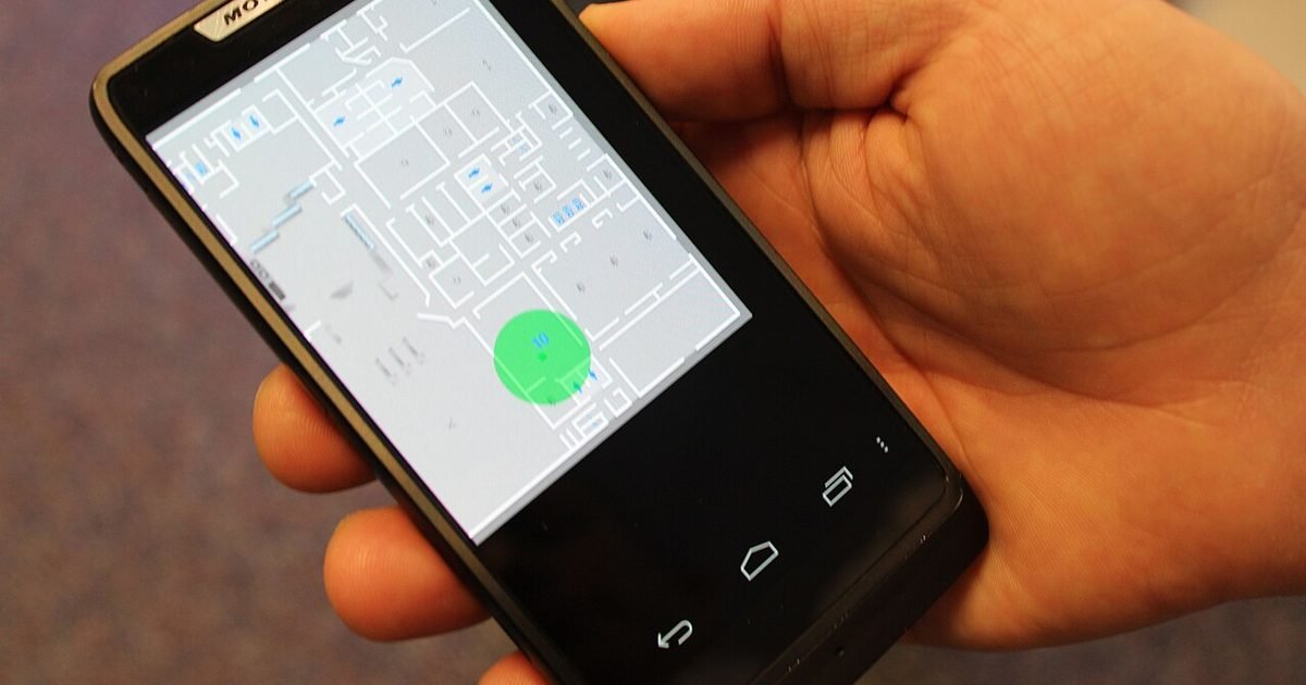 Phone showing an indoor map, illustrating location permission choices