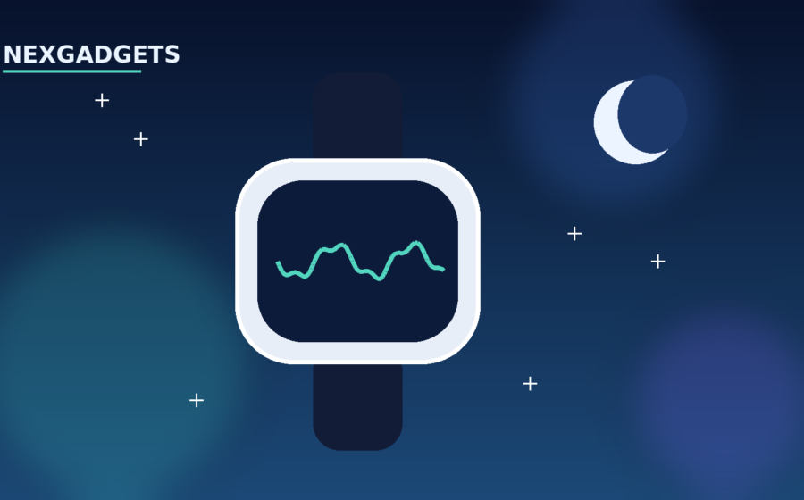 Stylised smartwatch showing a sleep and health tracking waveform