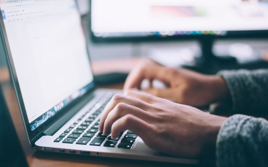 Laptop on a wooden desk